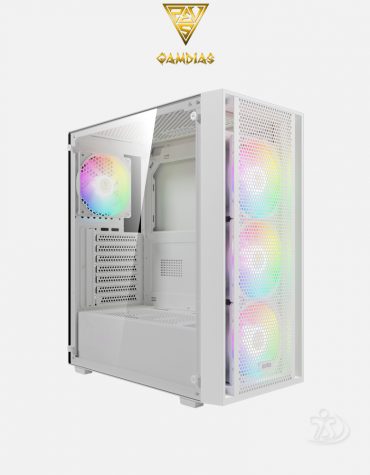 Gamdias AURA GC2 ELITE Mesh Left side Tempered Glass panel Included 4 ARGB Fan Mid Tower M-ATX White Gaming Casing